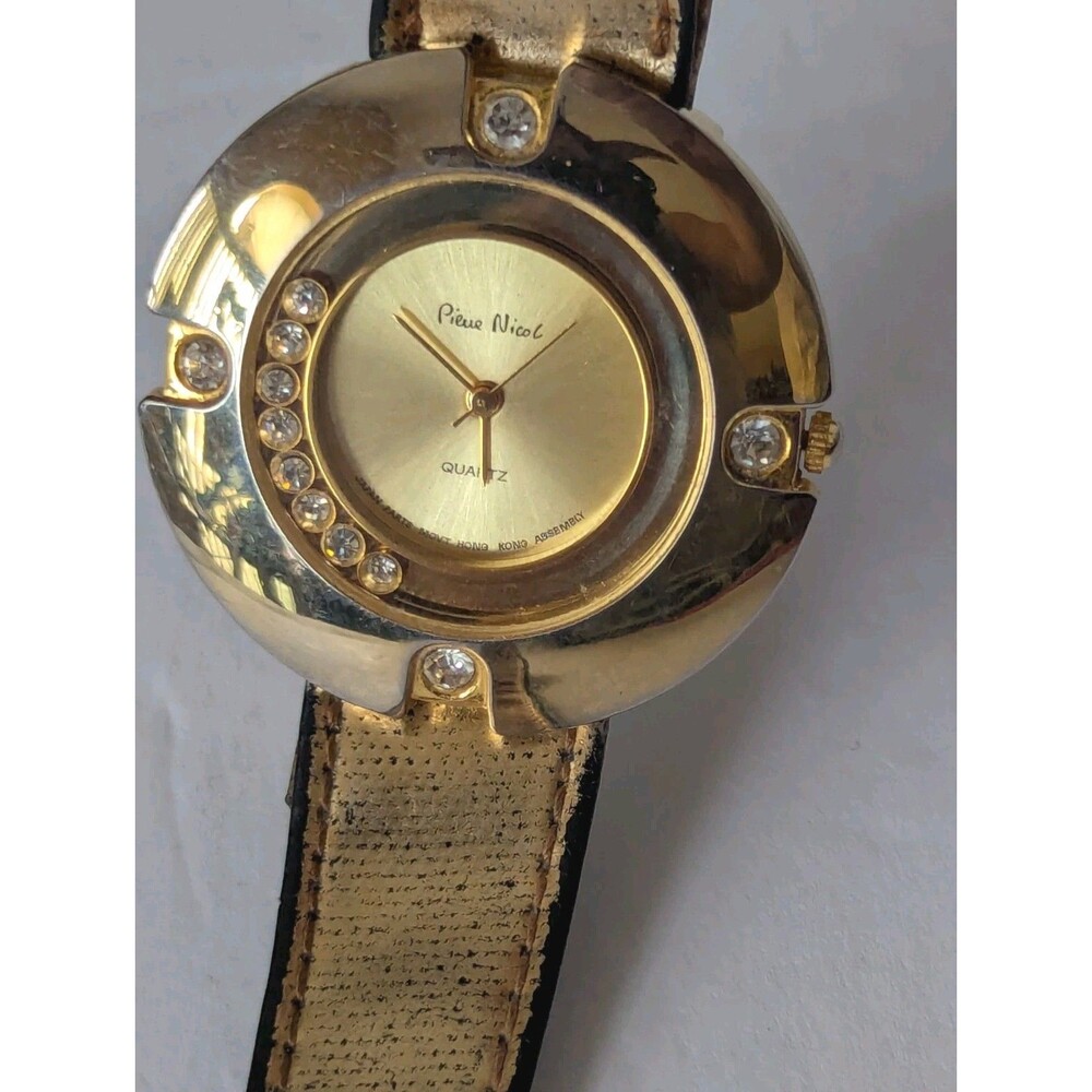 VTG Pierre Nicole Watch Gold Japan Part Hong Kong Rare Rhinestones Movement Lady